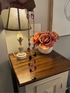 Long Purple Beaded Necklace and Earrings Set